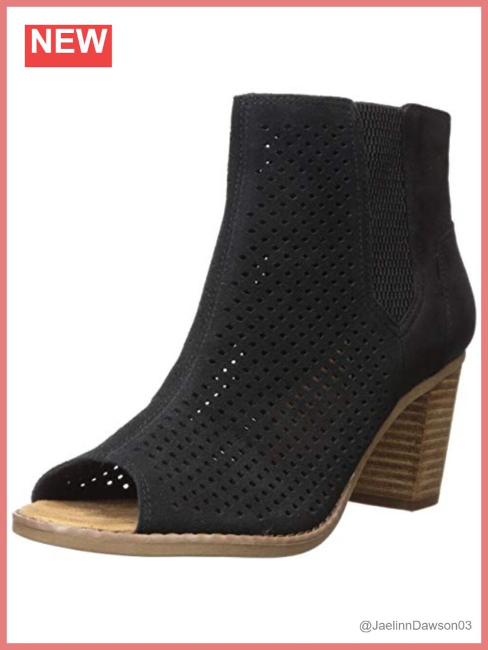 Suede Perforated Leaf Peep Toe Booties Block Heel Zip Casual